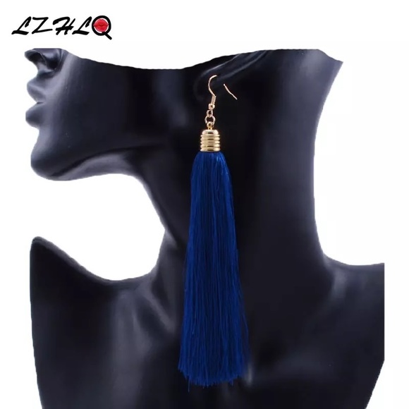 Red Tassel Drop Earrings - Picture 7 of 7